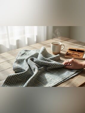 Vintage Plaid Wool Fabric Turquoise Tan Checker Pure Wool Sewing Craft‎ Academia